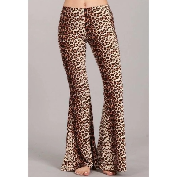 SOLD OUT Leopard Flared Bell Boho Stretch Casual Pants - Picture 2 of 5